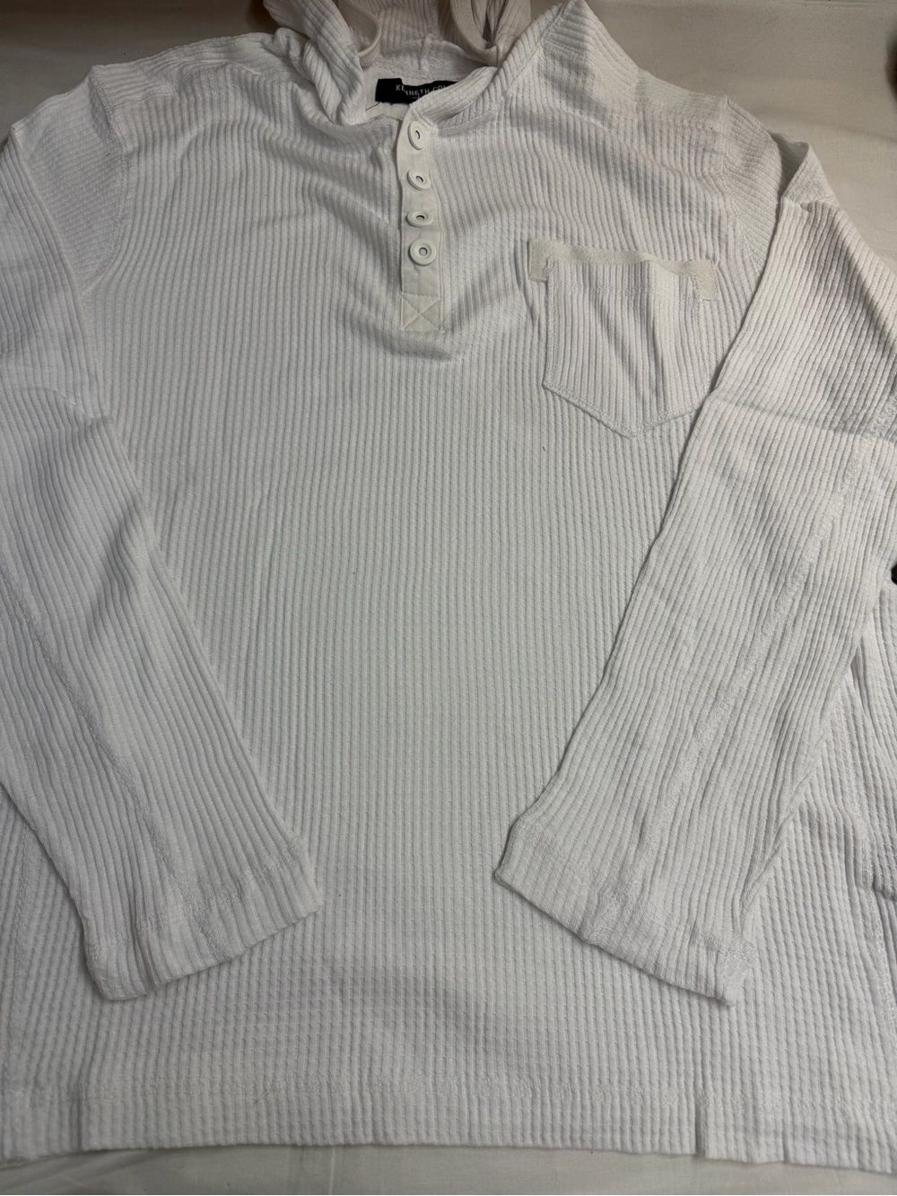 Kenneth Cole White Long-Sleeve Thermal Henley with Chest Pocket